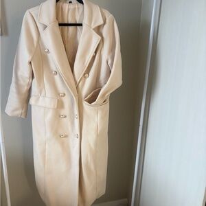 Women's Cream Double-Breasted Trench Coat